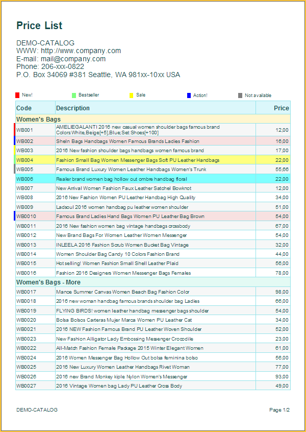 Sample catalog directory