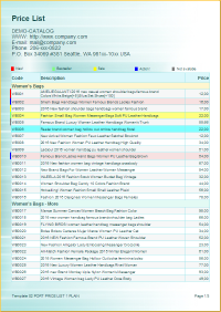 Example of simple price list