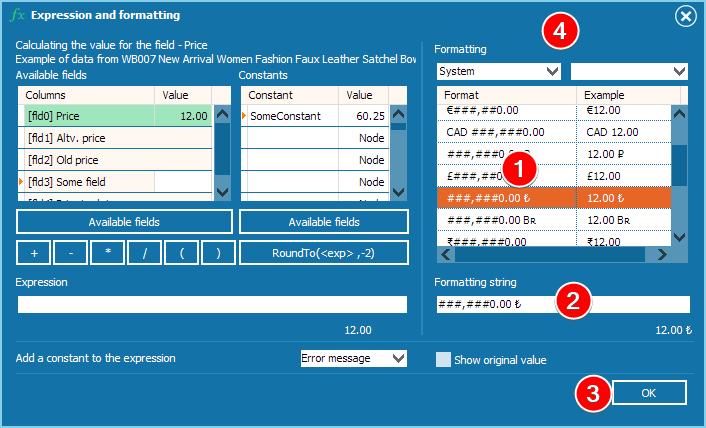 Selecting a currency for price formatting